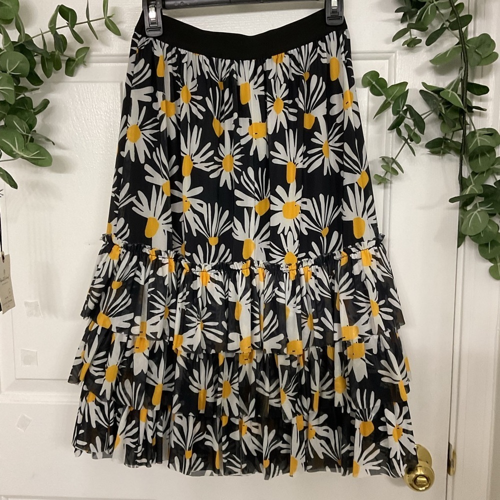 NWT ANTHROPOLOGIE Eva Franco Black and White Daisy Midi Skirt SIZE XSP - Picture 4 of 10